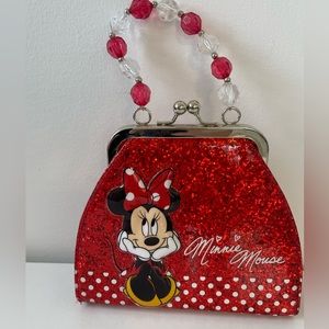 DISNEY PARKS MINNIE MOUSE PURSE WRISTLET SPARKLE GLITTER AND BEADING SNAP LOCK